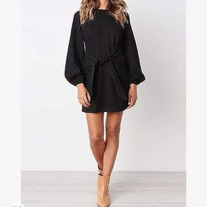 Lantern Sleeve Tie Waist Knit Cocktail Dress